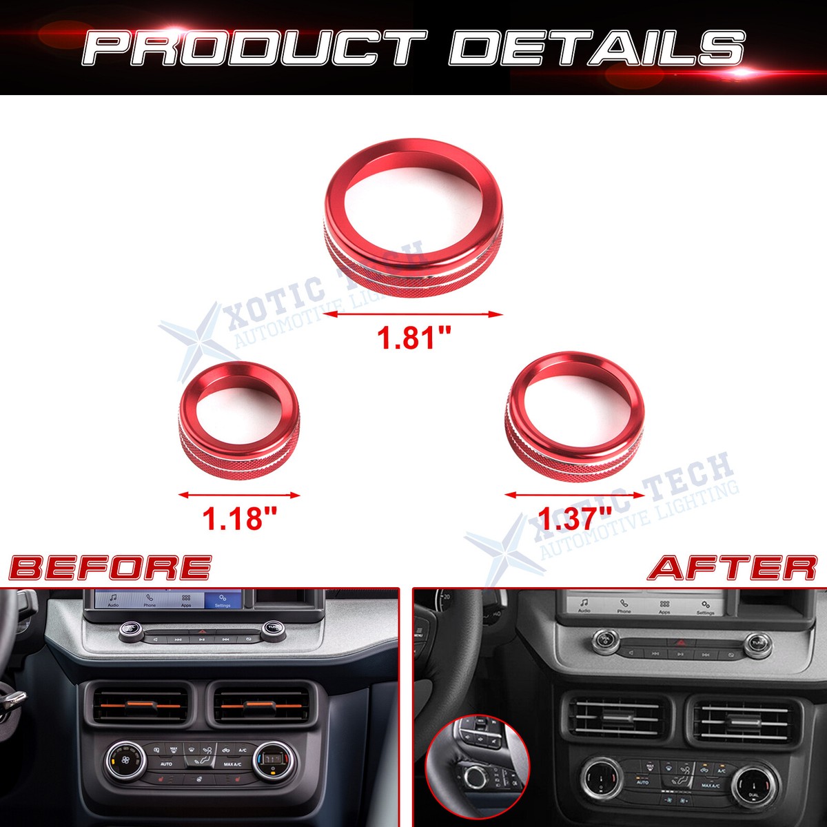 Red AC Knob Cover Set For 2022 Civic - Aluminum Alloy Volume & Climate Control Switch Protectors (4pcs) - View #5