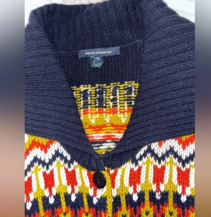 Cárdigan Suéter French Connection Fairisle M Fair Isle Lana Angora Grueso Tejido Foto 2 de 4