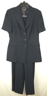 Kasper Navy Blue Pinstriped 2PC Women's Size Pant Short Sleeve