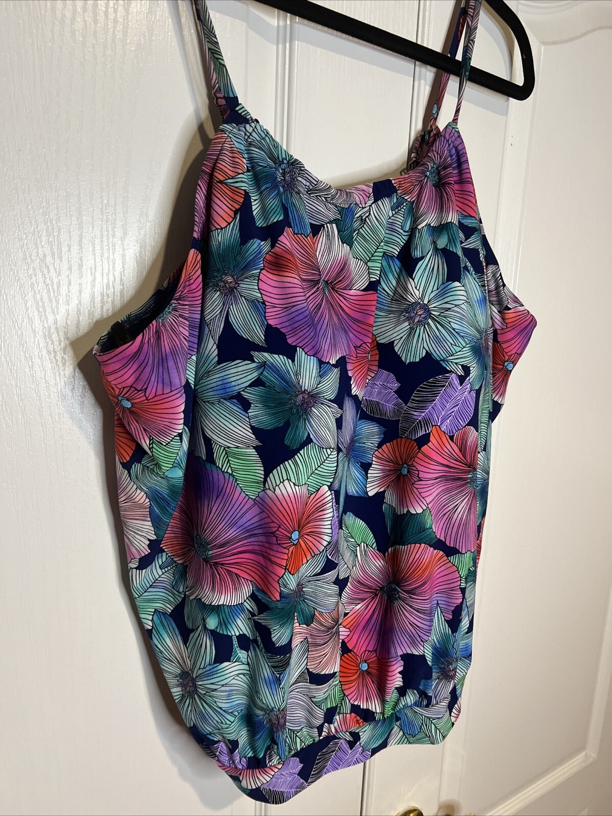 Tankini Swimsuit Bathing Top Plus Size 24W Floral Multicolor Stretch Builtin Bra