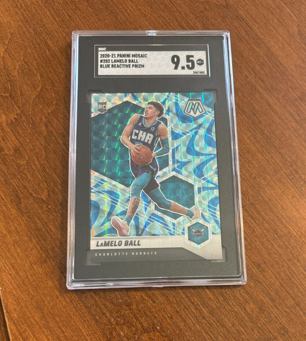 Lamelo Ball 2020-21 Mosaic Blue Reactive Prizm Rookie #202 Hornets RC SGC 9.5