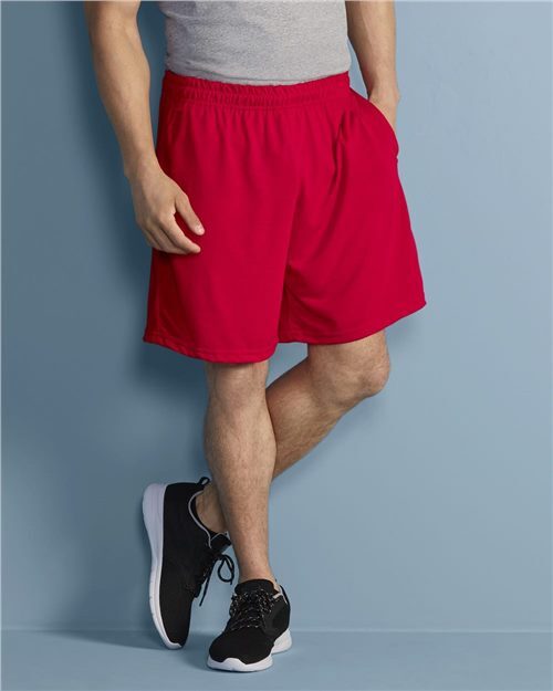Gildan Men Shorts Size S Red Jersey Elastic Waist Moisture-Wicking  Performance