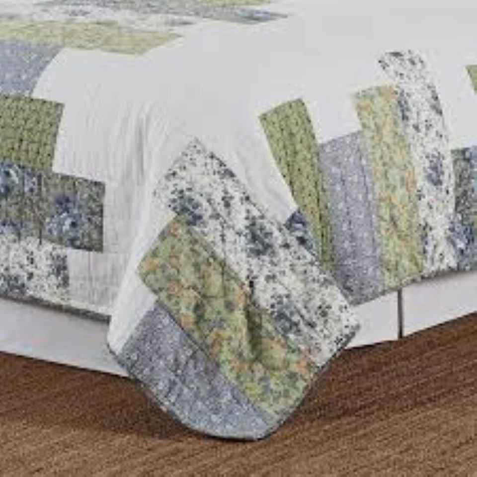 Edredón Nostalgia Queen con fundas Marissa Floral Azul Verde 3 piezas Casa de campo Foto 3 de 4