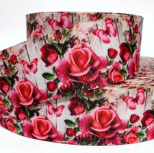 GROSGRAIN RIBBON 5/8", 7/8",1.5",3" Flowers Butterflies Spring Printed Valentine