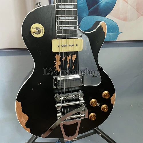 Heavy Relic Aged Old Black Neil Young Electric Guitar Solid Body P90-H Pickup