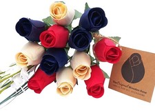Patriotic Red White & Blue Flower Bouquet. The Original Wooden Rose 1, 2, 3 Doz