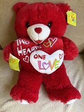 DAN DEE DARK RED TEDDY BEAR HEART 2010 PLUSH 20" VALENTINE TWO HEARTS ONE LOVE