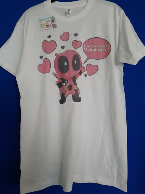 Marvel Deadpool Chibi I Love You Almost As Much as tacos!!  T-shirt sz M white 