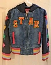Girls JEANIE BLEU Jeans Navy Blue Star Sweat Denim Jacket Size 5 6 M Medium