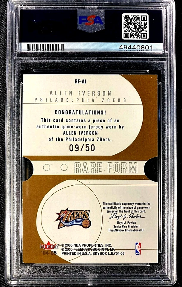 2004 Skybox LE Rare Form Allen Iverson #RF-AI PSA 8 NM/MT JERSEYS #D /50 G1137 - Image 2 of 2
