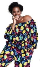 NWT Tabitha Brown x Target Lemon Print Bardot Off Shoulder Ruffle Top Size 3X