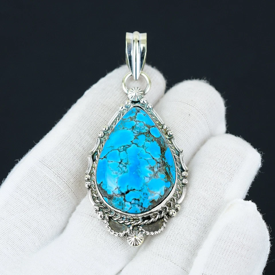 Tibetische Türkis Edelstein Anhänger Handgemacht 925 Sterling Silber für Sie - Bild 4 von 4