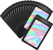 100 Pack Black Holographic Ziplock Bags Resealable Sealable Mylar Packaging Bag