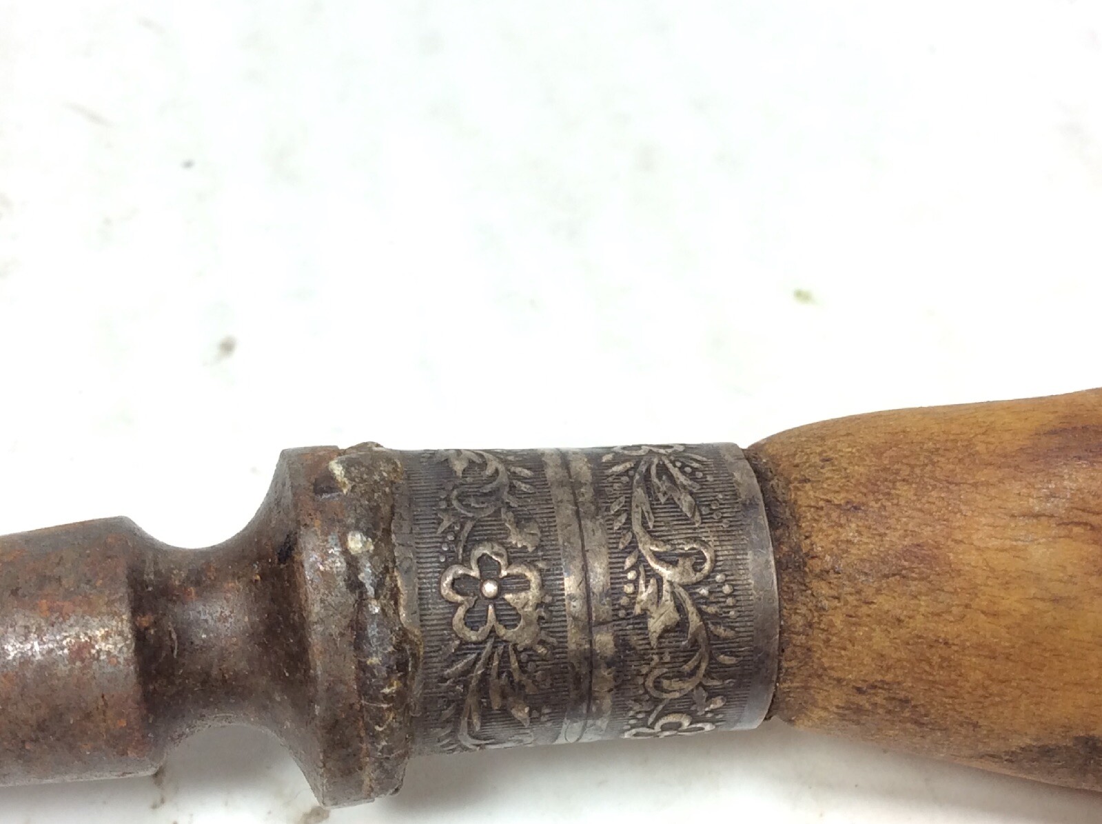 Antique Carving Fork w/ Sterling Band Stag Horn Antler Handle 10.5