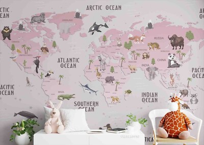 3D Pink World Map Wall Murals Wallpaper Murals Wall Sticker 30
