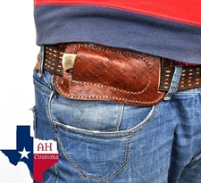  HAND MADE PURE LEATHER ENGRAVED HORIZONTAL SHEATH FOR FOLDING POKET KNIFE AH-6