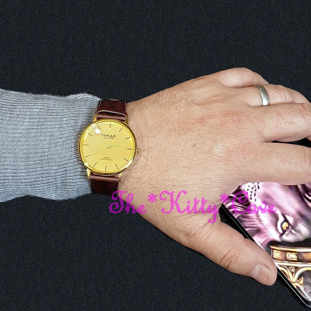 Montre Carrée Omax Classique Décontractée - Mouvement Seiko, Boîtier Doré 34mm, Bracelet Cuir Marron - Neuf Avec étiquettes, Garantie 4 Ans