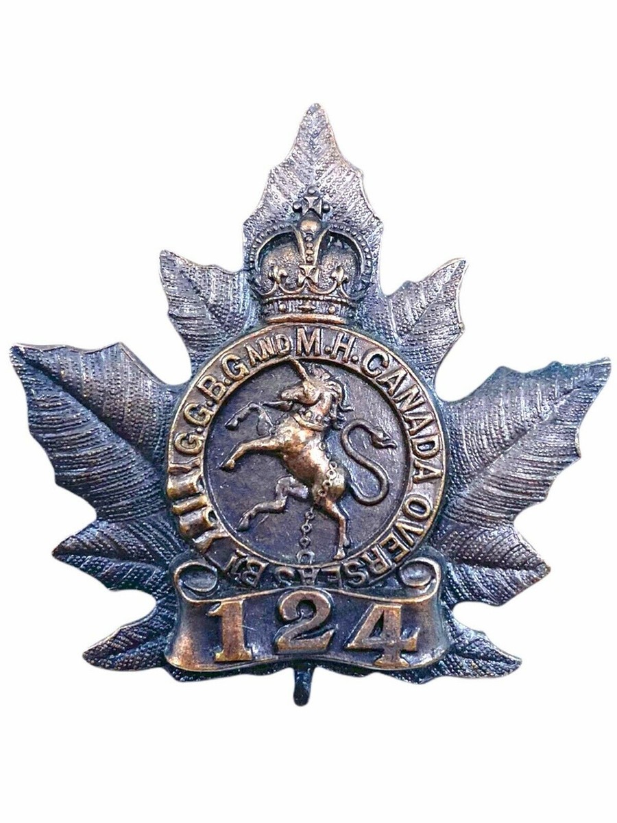 WW1 Canadian Military Cap Badge - 124th WW1 Canadian Military Cap Badge - 124th