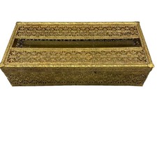 Vintage Hollywood Regency Gold Tone Tissue Box Holder Approx. 10.5 X 5 X 2.5"