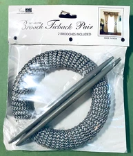 Vatican Homes Brooch Tieback Pair & 2 Brooches Gray / Silver Fabric