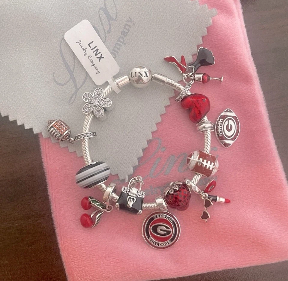 Linx Silver Snake Chain Bracelet with Georgia Bulldogs Girl Themed Charms - Image 3 of 4