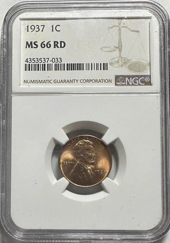1937 U.S. Lincoln Wheat Cent - Certified by NGC MS 66 RD