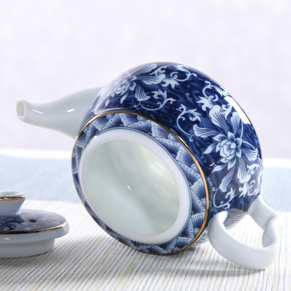 Chinoiserie Blue and White Porcelain Teapot Vintage Style Kettle