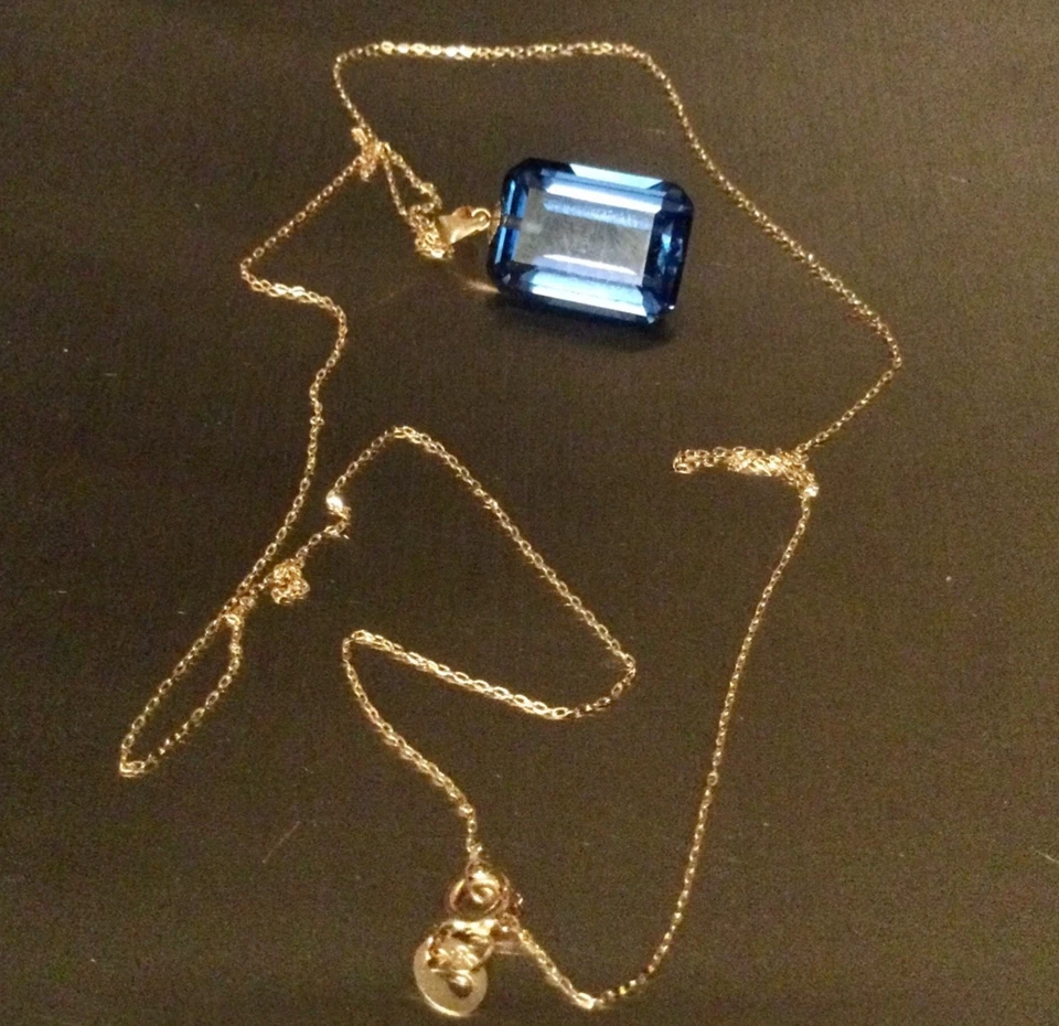 Or Jaune 18 Carats-Collier Fine Chaine et Pendentif Topaze Bleue-750 18K-Pierre - Photo 1/4