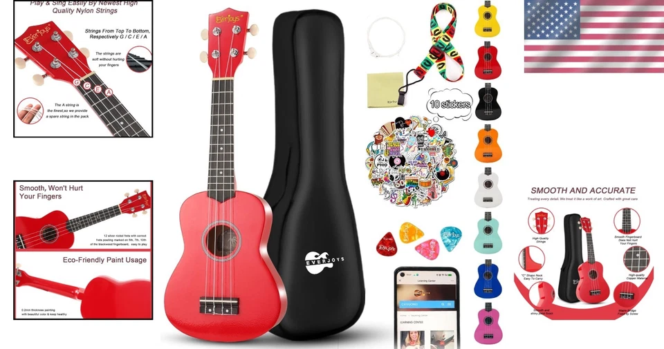 Kit de ukelele soprano Rainbow Series para principiantes - rojo Foto 2 de 4