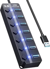 USB 3.0 Hub, 7-Port USB Data Hub Splitter with 3Ft Long Cable USB Extension for