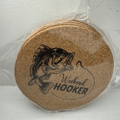 Husband Presents Coasters round cork drink Bass Fishing Weekend HOOKER