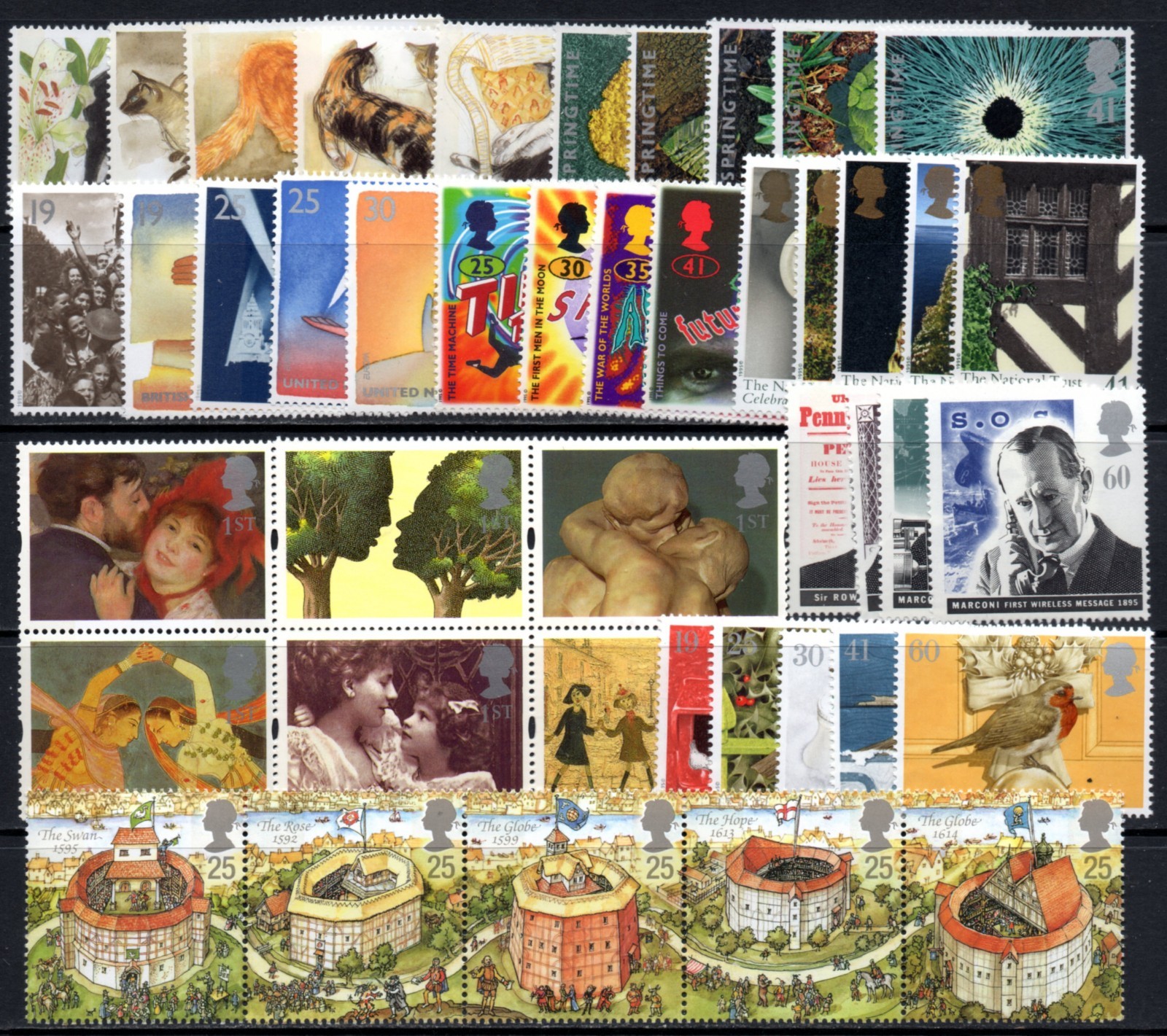 1995 COMMEMORATIVES, 8 SETS + GREETINGS FINE MNH. WELL BELOW FACE