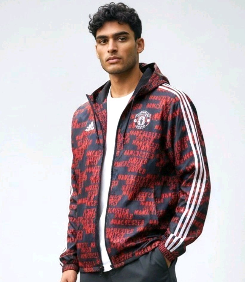 Adidas Manchester United Nylon Glanz Anthem Jacket Red Black Mens