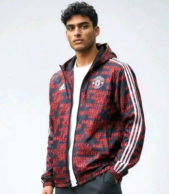 Adidas Manchester United Nylon Glanz Anthem Jacket Red Black Mens