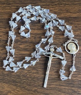 Vintage Sterling Silver Crucifix Catholic Bell Crystal Beads Rosary