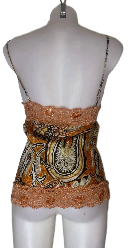 Y2k 90s Women's Orange Floral Lace Babydoll Whimsy Coquette Kawaii Tank Top Sz L - Image 2 of 4