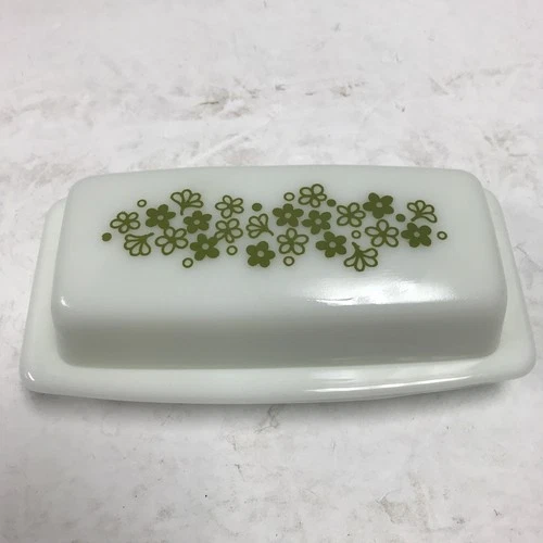 Vintage Pyrex USA 72-B Spring Blossom Crazy Daisy Green Flower Butter Dish Lid