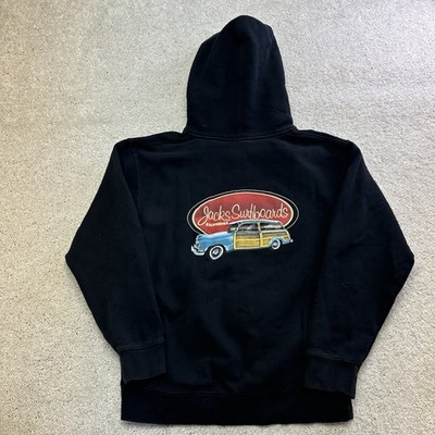 Jacks Surfboard Hoodie Mens Small Black Beach Y2K Full Zip Vintage