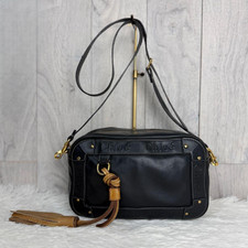 Chloe Shoulder Bag Eden Leather Black Logo Tassel Classic Designer Formal Used