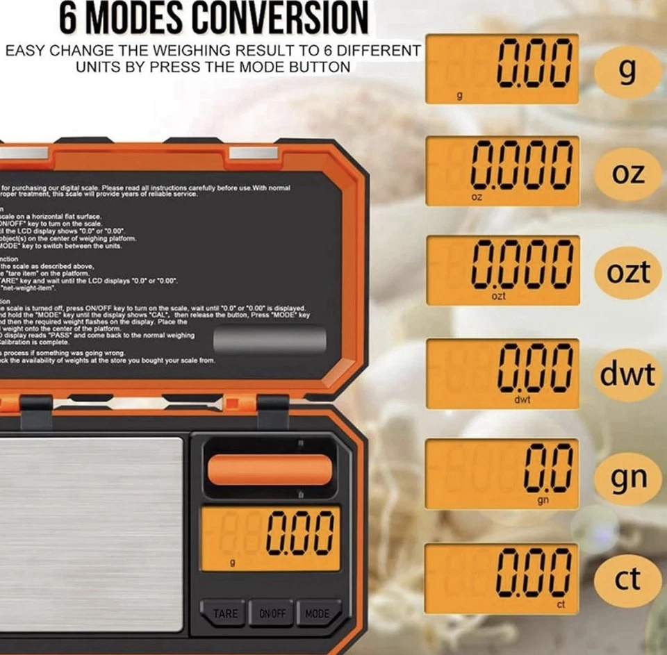Orange Digital Pocket Scale 200g x 0.01g Jewelry Gold Gram Herb Karat Weight - Image 2 of 4