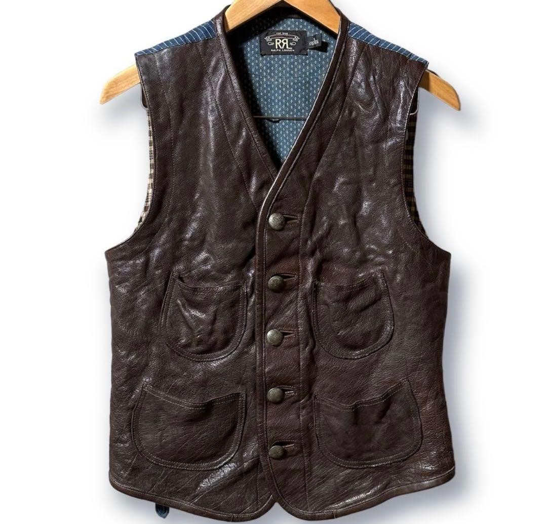 Vintage RRL Ralph Lauren Macabe Leather Vest Size S Brown image 2