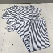 Striped Loungewear Set Womens Extra Large White Blue Short Sleeve Pants Stretch
