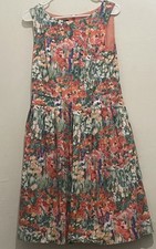 TALBOTS  Watercolor Floral Lined A-Line Pleated Cotton Dress Size 6