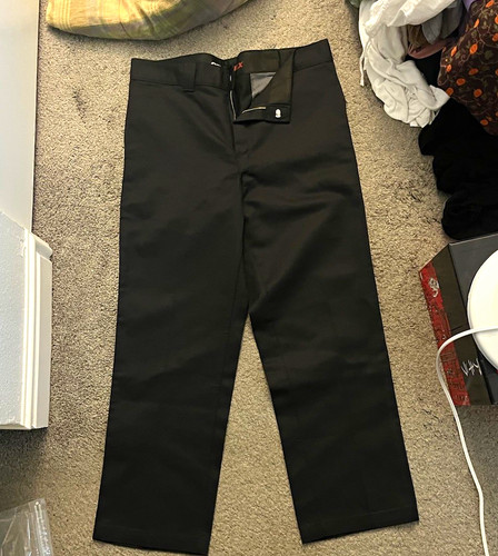 Dickies Men's Black Workwear Pants 34 Regular Flat Front Straight Leg Twill