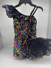 Curtain Call Costumes Black Dance Outfit Sz CLA Multicolor Sequins