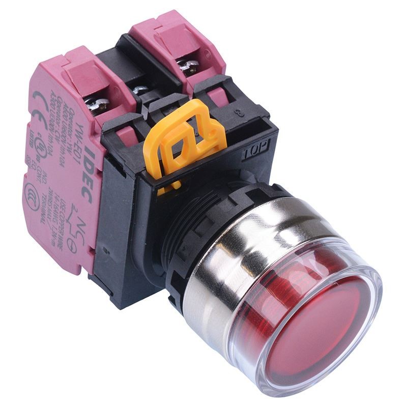 IDEC Red 24V illuminated 22mm Metal Momentary Shrouded Push Button Switch 2NC