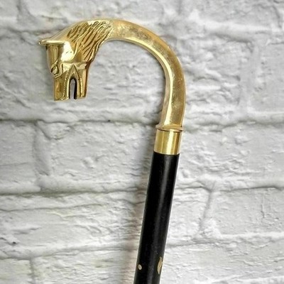 Antique Round Handle Wolf Head Wooden Walking Stick Cane Gift