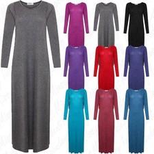 New Ladies Womens Long Sleeve Maxi Dress Plain Loose Jersey Casual Fits UK 8-26