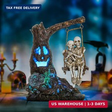 Halloween Skull Statue with Spooky LED Light for Home Indoor Decorations