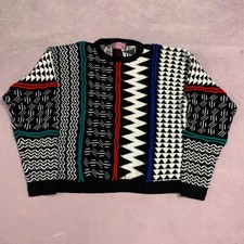 Vintage Abstract Knitted Jumper Patterned Chunky Knit Sweater Women's M 12-14 